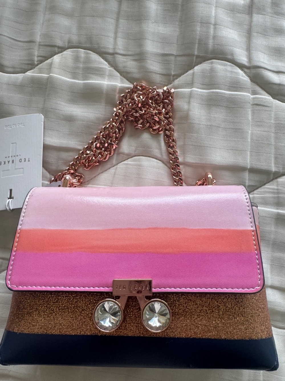 Ted Baker Pink Orange Multi-Stripe Chain Shoulder Bag new with tags